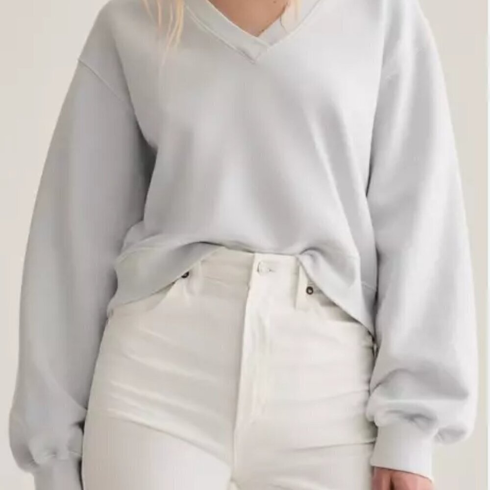 Agolde Light Gray V-Neck Oversized Sweatshirt